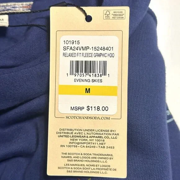 Scotch & Soda Hoodie Men’s Size Medium Floral Graphic Embroidered Navy Blue NWT - Picture 6 of 9